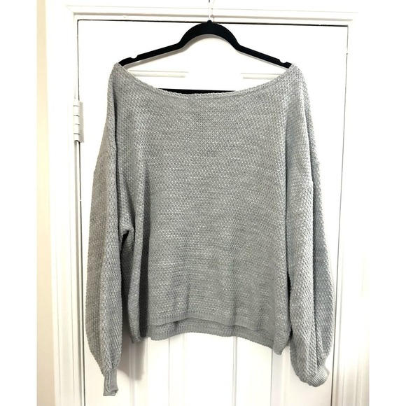 Nasty Gal Oversized Open Off Shoulder Gray Sweater - Sz 10 - Picture 4 of 5